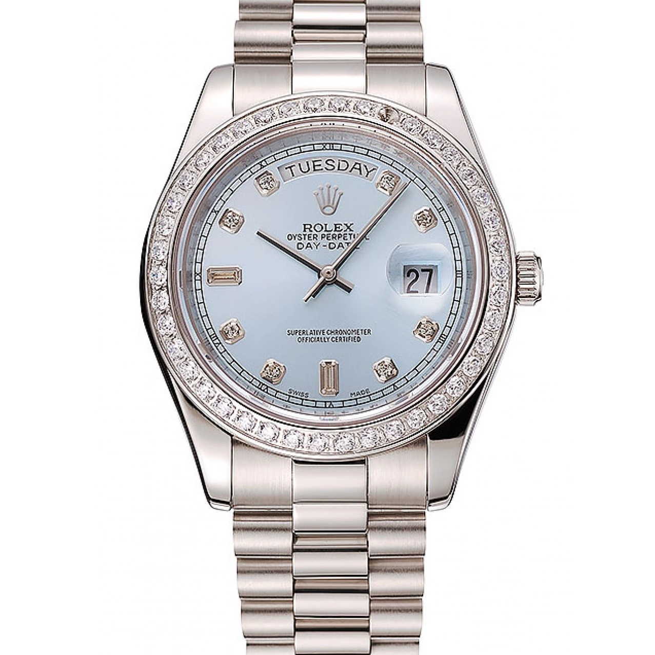 Aaa replica watch Case Dial Blue Swiss Stainless Diamond Rolex Steel Diamond Bracelet Ice 1453963 Numerals Day-Date 0805